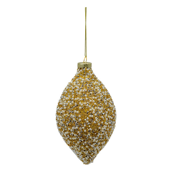 Gold Pearl Beaded Long Drop - Seasonal Decor
