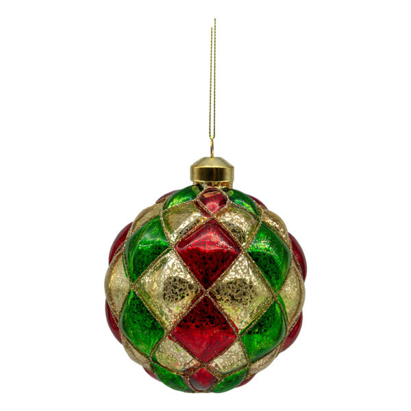 Gold Red Green Harlequin Ball - Seasonal Decor