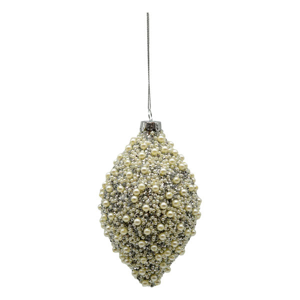 Silver Pearl Encrusted Long Drop - Seasonal Decor