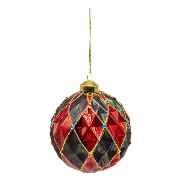 Red Green Harlequin Ball - Seasonal Decor
