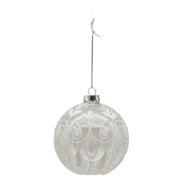 Clear White Ornate Ball - Seasonal Decor