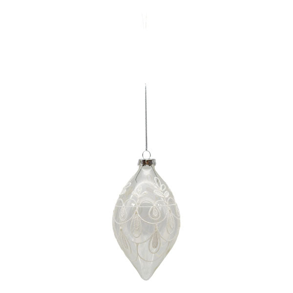 Clear White Ornate Long Drop - Seasonal Decor