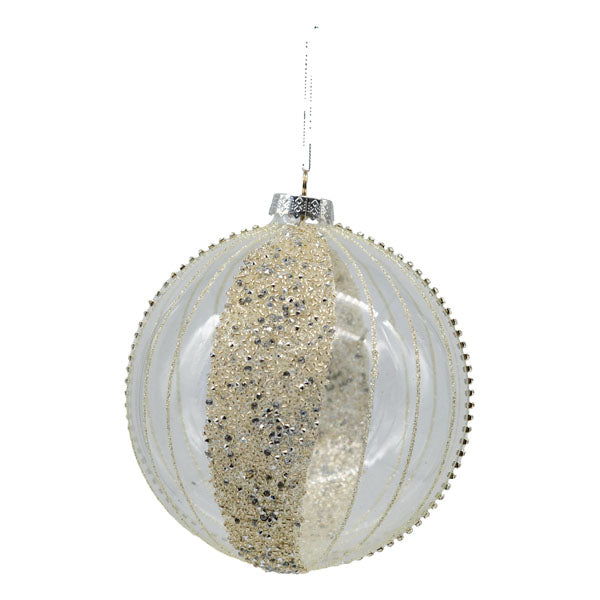 15cm Clear Silver Encrusted Ball - Seasonal Decor