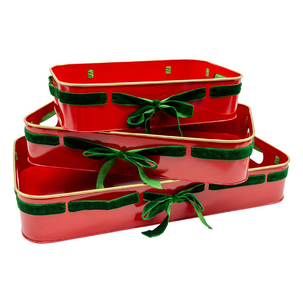 Set Of 3 Red Christmas Trays - Seasonal Decor