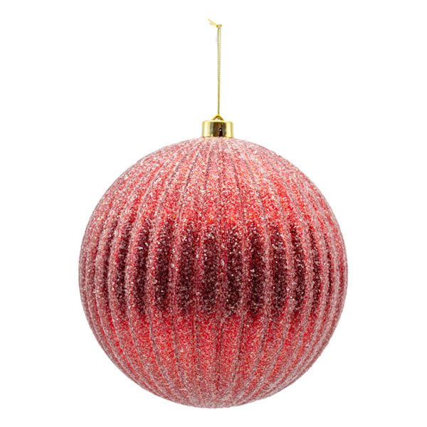 20cm Lined Glitter Red Ball - Seasonal Decor