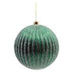 20cm Lined Glitter Green Ball - Seasonal Decor
