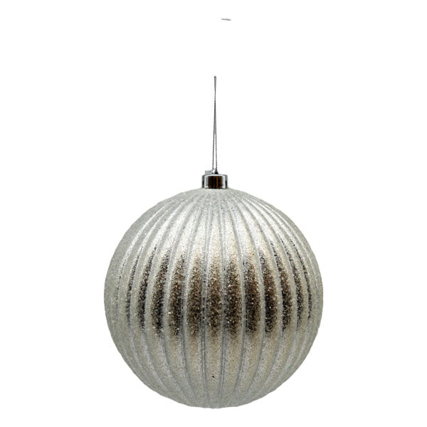 20cm Lined Glitter Silver Ball - Seasonal Decor
