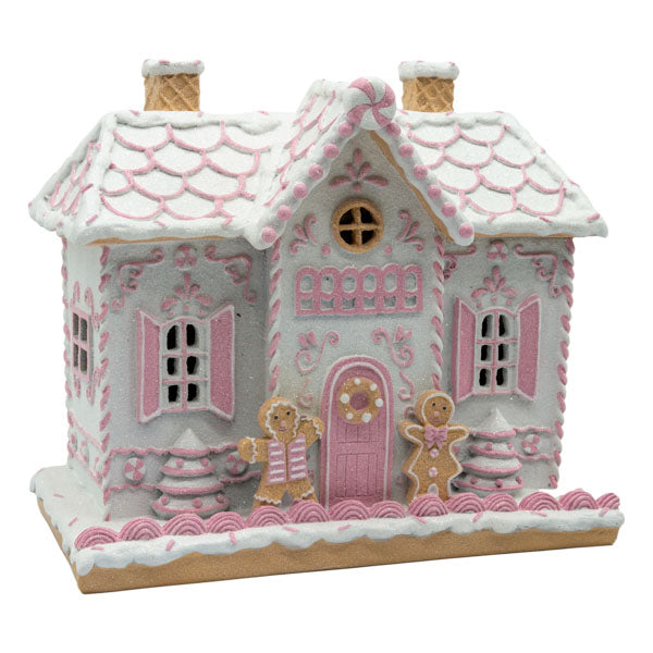 25cm Pink Led Gingerbread House - Seasonal Decor