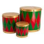 Set 3 Red Green Drum - Seasonal Decor