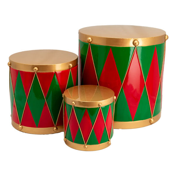 Set 3 Red Green Drum - Seasonal Decor