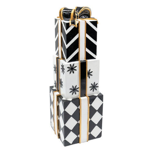 51cm Black And White Gift Stack - Seasonal Decor