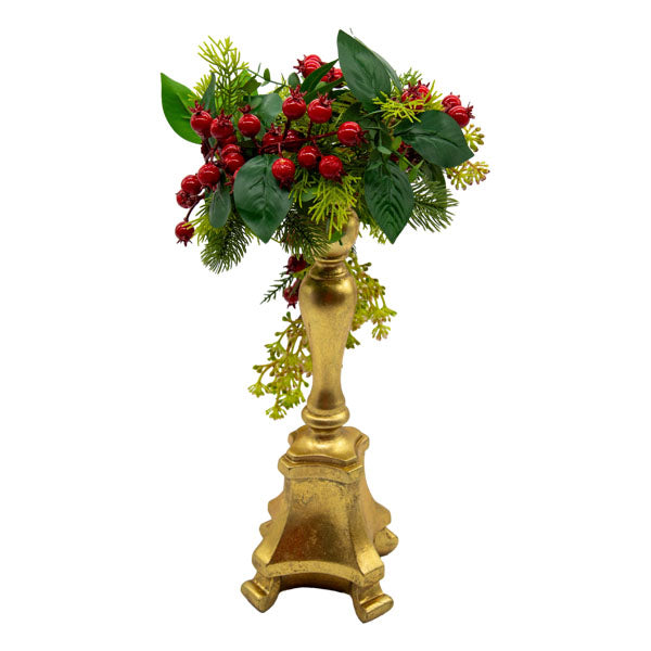 Gold Floral Candlestick Sm - Seasonal Decor