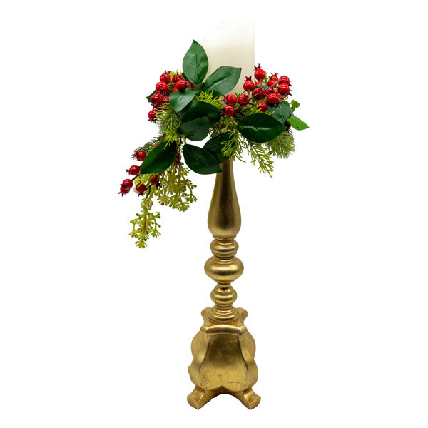 Gold Floral Candlestick Med - Seasonal Decor