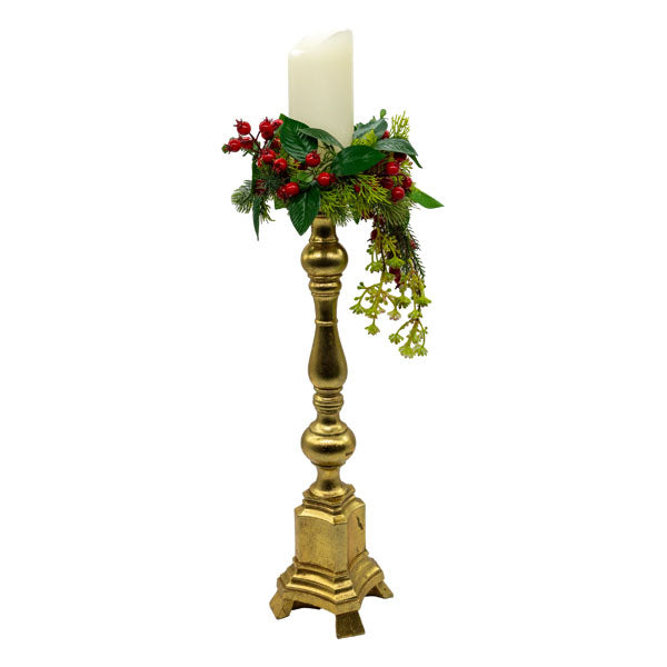 Gold Floral Candlestick Lg - Seasonal Decor