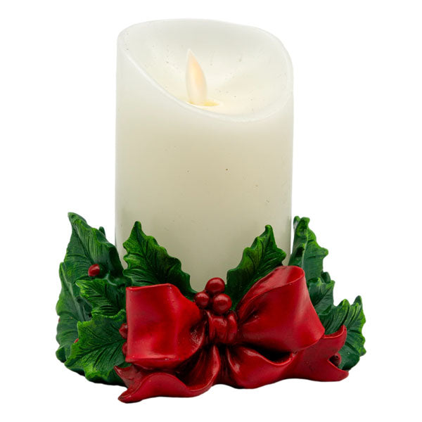 Holly Red Bow Candle Holder - Seasonal Decor