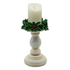 White Candlestick Holly Sm - Seasonal Decor