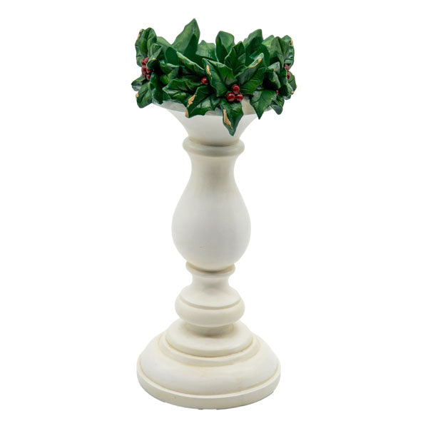 White Candlestick Holly Lge - Seasonal Decor