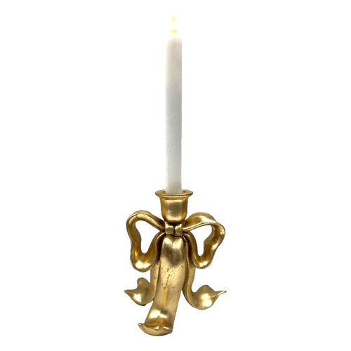 Gold Bow Candle Holder Sm - Seasonal Decor