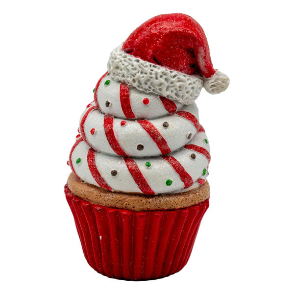 Red Cupcake With Santa Hat - Seasonal Decor