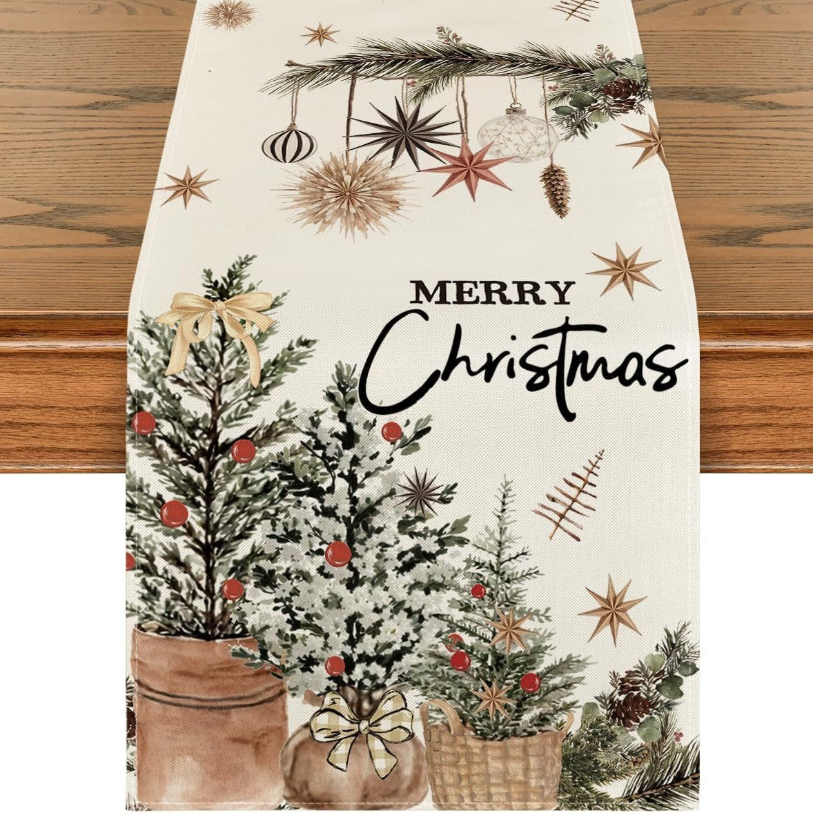 Natural Potted Trees Table Runner - Seasonal Decor