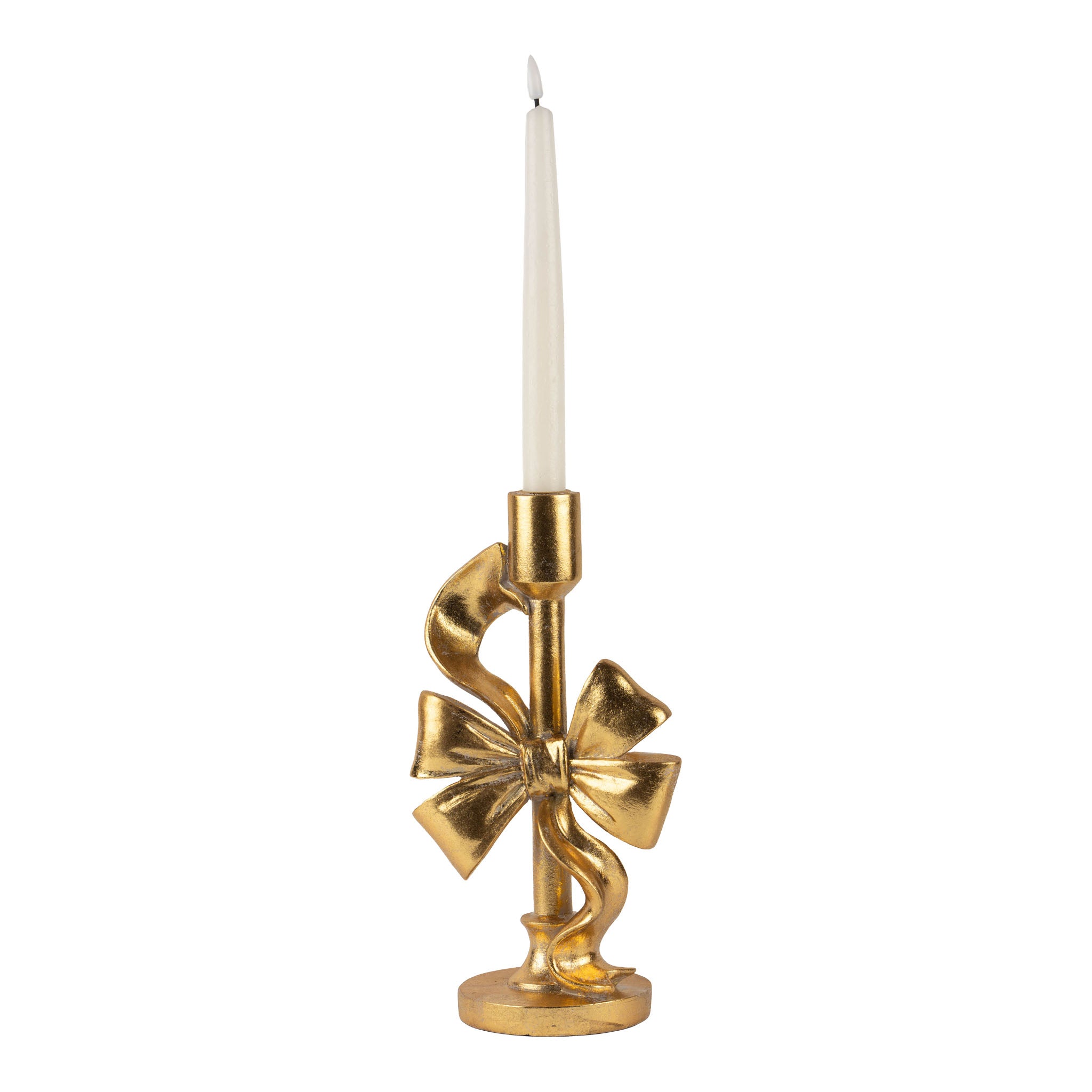 28cm Luxe Gold Ribbon Candlestick Holder - Seasonal Decor