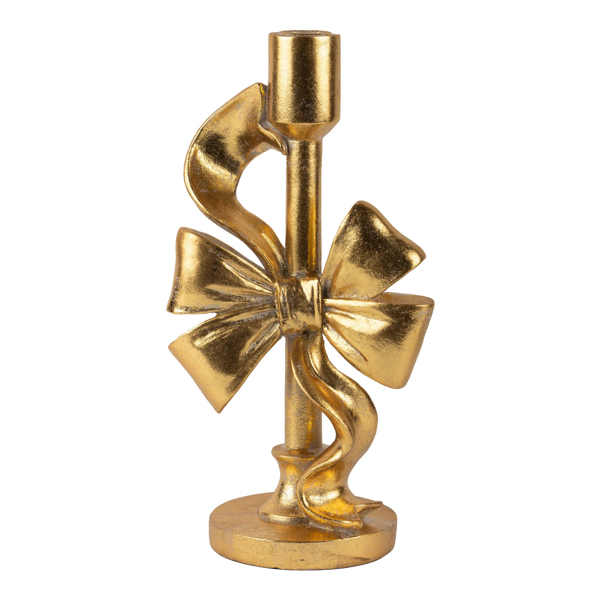 28cm Luxe Gold Ribbon Candlestick Holder - Seasonal Decor