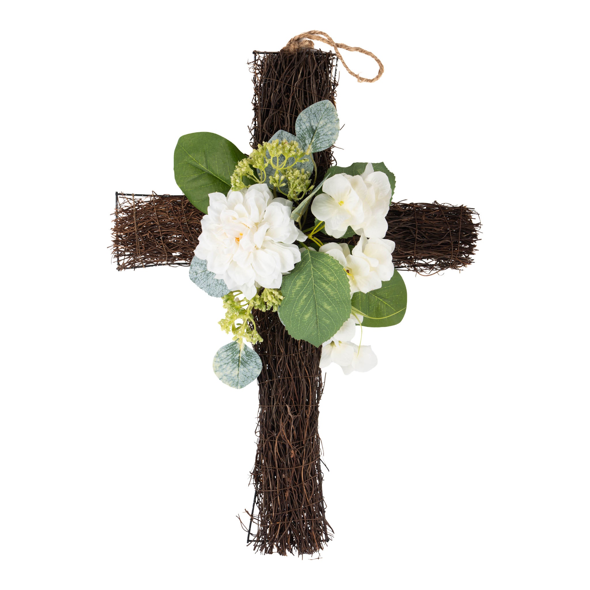 53cm Floral Natural Hanging Cross - Seasonal Decor